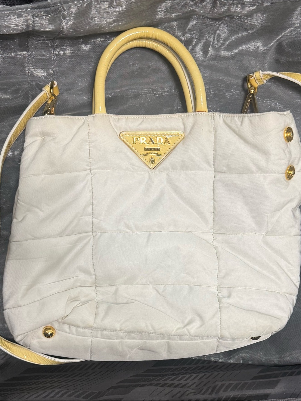 Final price!! Prada Tessuto White and Yellow Nylon Bag